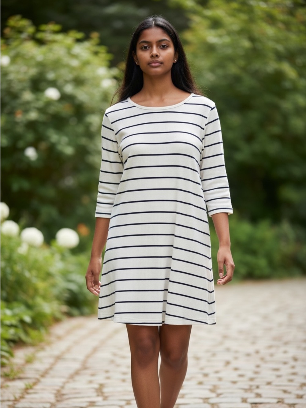 Old Navy White and Black Stripped T-Shirt Dress